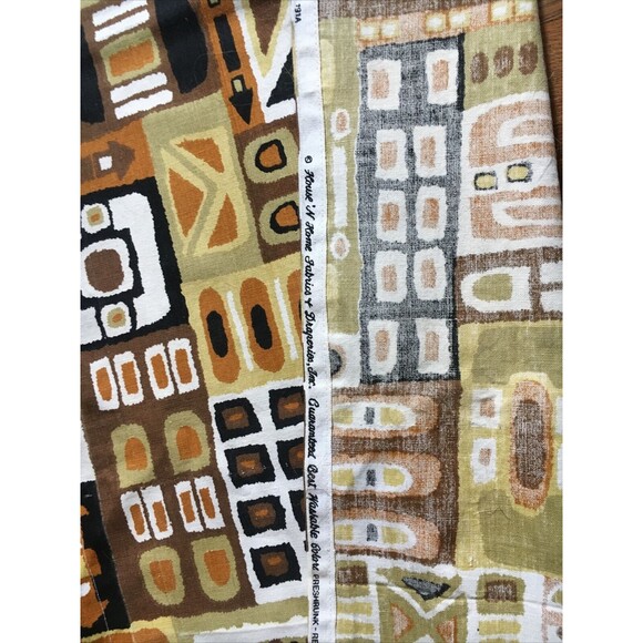 Awesome RARE Vintage Mid Century retro 70s large pattern oval brn tones fabric! - Picture 8 of 8